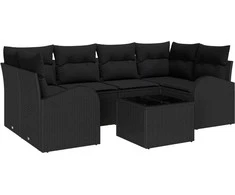 Sodo Sofų Rinkinys su saugykla 7 pcs Juoda poliratanas