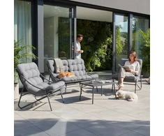 Lauko baldų komplektas Selsey Sodo baldų rinkinys VIBE, 4 dalių: kėdės, sofa, staliukas, pilkas (M-MO-ZEO-VIB-ZES-CZA)