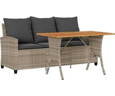 Lauko baldų komplektas Trivietė sodo sofa su pagalvėlėmis ir stalu, šviesiai pilka