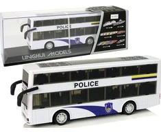 Lean Toys Baltas dviejų aukštų policijos autobusas su šviesos ir garso efektais