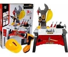 Lean Toys Žaislinis dirbtuvių įrankių rinkinys su dviem aukštais ir akumuliatoriniu gręžtuvu