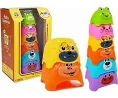 Piramidka Žaislinė piramidė vaikams Lean Toys su gyvūnų formos puodeliais