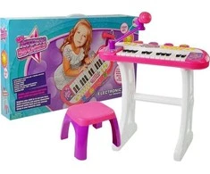 Lean Toys Vaikiškas pianinas - sintezatorius su mikrofonu ir kėdute - RoseWhite