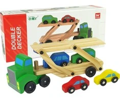 Lean Toys Medinis žalias vilkikas su žaisliniais automobiliais