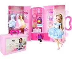 Lean Toys Lėlė modelis persirengimo kambaryje su priedais, šviesiaplaukė