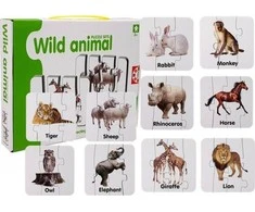 Lean Toys Edukacinė dėlionė "Laukiniai gyvūnai", anglų k., 10 derinių