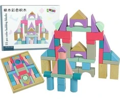 Medinių kaladėlių rinkinys mergaitėms Lean Toys Pilis, 55 vnt.