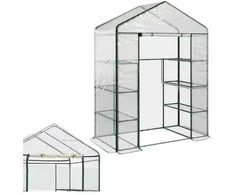Lean Mini šiltnamis balkonui su PVC uždanga ir metalinėmis lentynomis, 195 x 143 x 73 cm