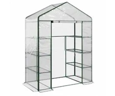 Lean Mini šiltnamis balkonui su PVC uždanga ir metalinėmis lentynomis, 195 x 143 x 73 cm