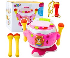 Lean Toys Muzikinis būgnas vaikams interaktyvus žaislas su mikrofonu rožinis