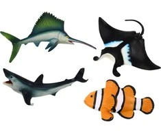 Lean Toys Jūros Gyvūnų Figūrėlių Rinkinys: Ryklys, Delfinas, Rajus, 5 vnt.