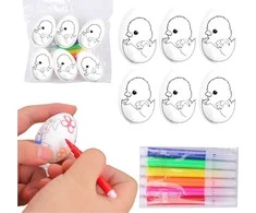 Lean Toys Jajka Velykiniai putplasčio kiaušiniai dažymui, žymekliai, višta kiaušinyje, 6 vnt.