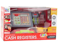 Lean Toys Vaikiškas kasos aparatas su priedais ir pirkinių krepšiu