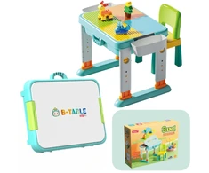 Lean Toys Konstrukcinių kaladėlių stalas su kėde susideda iš 55 detalių