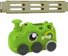 Lean Toys Žalias baterijomis veikiantis dinozaurų automobilis su domino kaladėlėmis