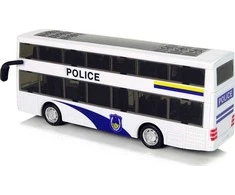 Lean Toys Baltas dviejų aukštų policijos autobusas su šviesos ir garso efektais