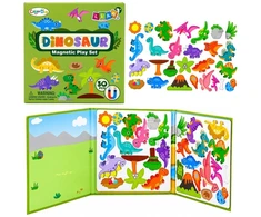 Lean Toys Magnetinė knygelė su dinozaurais, 30 magnetų, 18,5 × 18,5 cm