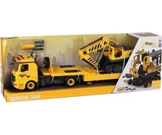 Žaislinis ardomas statybinio transporto transportavimo vilkikas su priedais Lean Toys, geltonas, 59x13,5x10,5 cm