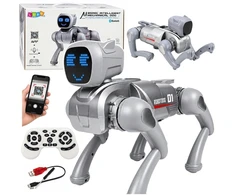 Lean Toys Nuotoliniu būdu valdomas robotas šuo, programuojamas, su Bluetooth, sidabrinis, 31 × 16,5 × 23,5 cm