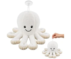 Lean Toys Pliušinis aštuonkojis su siurbtuku ir tampriais čiuptuvais, baltas, 16 × 10 × 10 cm