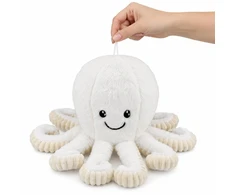 Lean Toys Pliušinis aštuonkojis su elastingais čiuptuvais, baltas su kreminėmis detalėmis, 50 × 30 × 30 cm