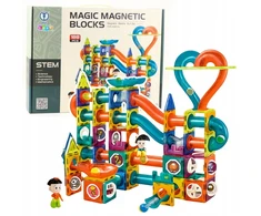 Lean Toys Magnetinių blokų rinkinys su rutulių trasa, 188 vnt.
