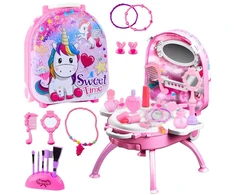 Lean Toys Vaikiškas grožio rinkinys su veidrodžiu ir kosmetiniais priedais, Vienaragis, 2-in-1