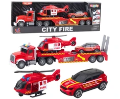 Lean Toys Gaisrininko žaidimų rinkinys: sunkvežimis, sraigtasparnis, automobilis su šviesomis ir garsais