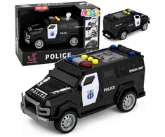 Lean Toys Žaislinis specialiųjų pajėgų policijos automobilis su šviesos ir garso efektais, juodos ir baltos spalvos, 15 × 6,5 × 6,5 cm