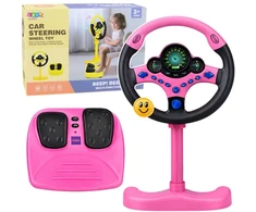 Lean Toys Interaktyvus vairas su stovu ir pedalais rožinis