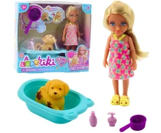 Lean Toys Lėlės ir šuns maudymo rinkinys su interaktyviais priedais