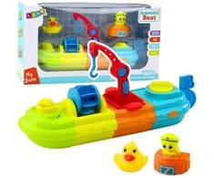 Lean Toys Vaikiškas vonios žaislas – laivas su kranu ir gyvūnėliais
