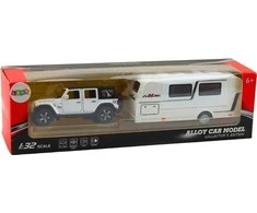 Lean Toys Bekelės Automobilis su Kemperiu Baltas 1:32 – Metalinis Modelis su Šviesomis ir Garsais