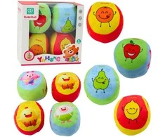 Lean Toys 4 spalvotų minkštų kamuoliukų rinkinys vaikams su vaisių raštais