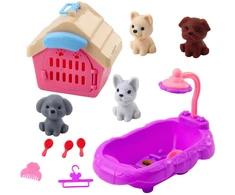Lean Toys Šunų priežiūros rinkinys su vonia ir nameliu, 4 vnt.