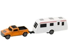 Lean Toys Metalinis oranžinis automobilis su kemperiu