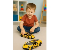 Lean Toys Lenktyninis automobilis metalinis 1:32 geltonas su atidaromomis durimis