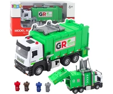 Lean Toys Šiukšliavežis su Varikliu, Šviesomis ir Garsais, 4 Atliekų Dėžės, Žalias, 17x7x6 cm