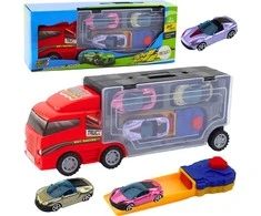Lean Toys Sunkvežimis su garažu, paleidėju ir trimis automobiliais
