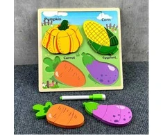 Lean Toys Medinė lavinamoji dėlionė su daržovėmis ir piešimo lenta
