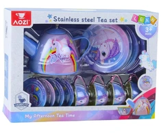 Lean Toys Vaikiškas metalinis arbatos servizas su vienaragio motyvais
