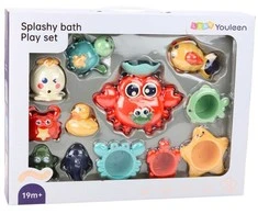 Lean Toys Vonios žaislų rinkinys su krabu ir jūros gyvūnais, 13 vnt.