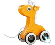 Lean Toys Žaislinė geltona traukimo žirafa su švilpukais