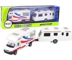 Lean Toys Kelionių automobilis su priekaba, baltas