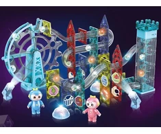 Lean Toys Šviečiantis kamuoliukų takelis su magnetiniu liftu ir velnio ratu, 129 detalės