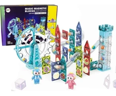 Lean Toys Šviečiantis kamuoliukų takelis su magnetiniu liftu ir velnio ratu, 129 detalės