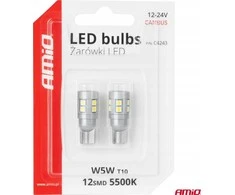LED lemputės Canbus T10 W5W 12 SMD 3030 baltos 12V 24V amio-04243