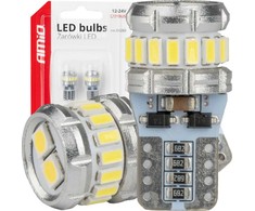 LED lemputės Canbus T10 W5W 16SMD 2SMD 3014 3030 baltos 12V 24V amio-04260
