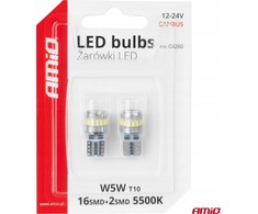 LED lemputės Canbus T10 W5W 16SMD 2SMD 3014 3030 baltos 12V 24V amio-04260