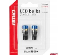 LED lemputės Canbus T10 W5W 5SMD 3030 baltos 12V 24V amio-04240